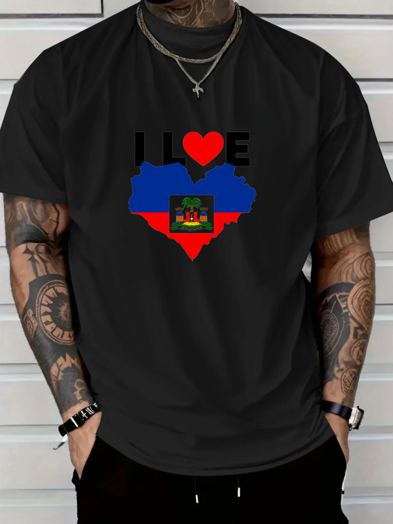 Tee Graphic Print - Men's I Love Haiti Heart Flag