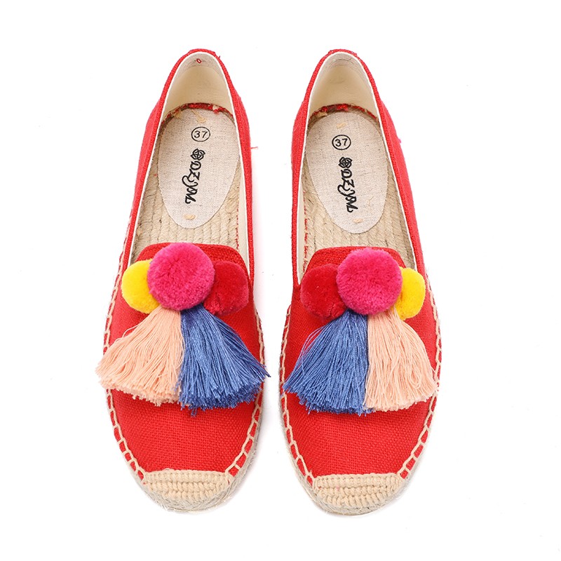 Espadrille Slip On - Ladies flat fashion hair ball flat