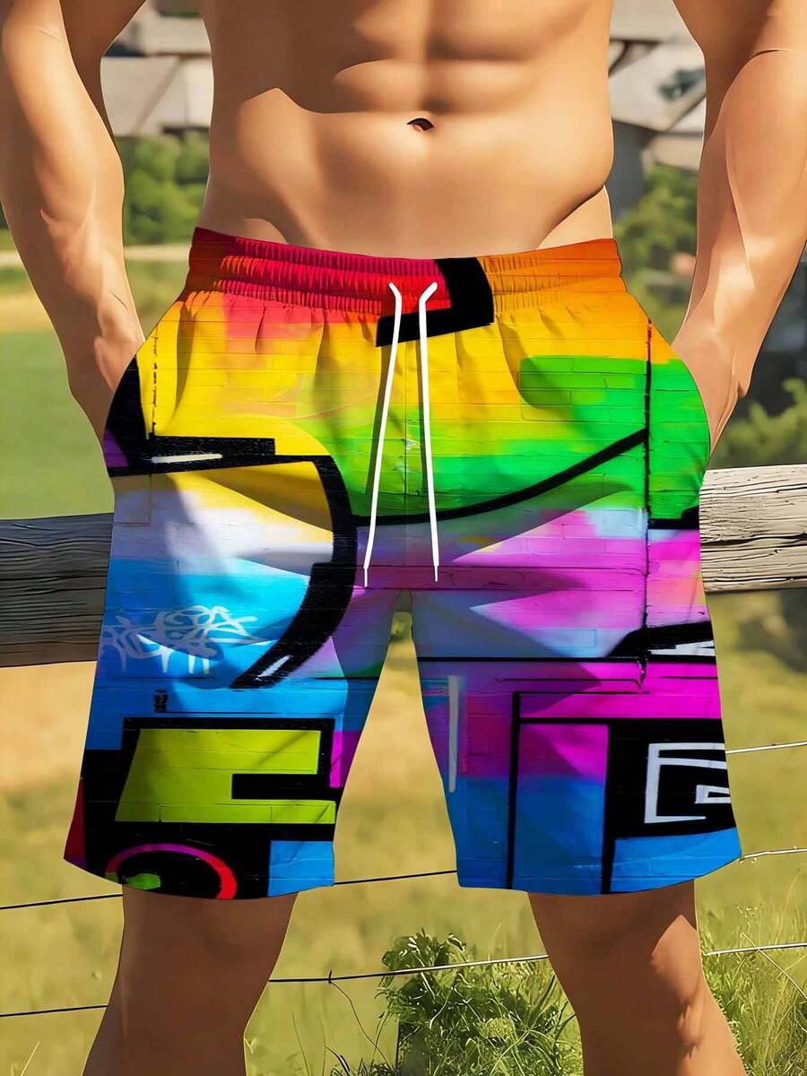 Mens Rainbow Graffiti Print Sw – Swim Trunk Quick Dry Bewertung und Preis