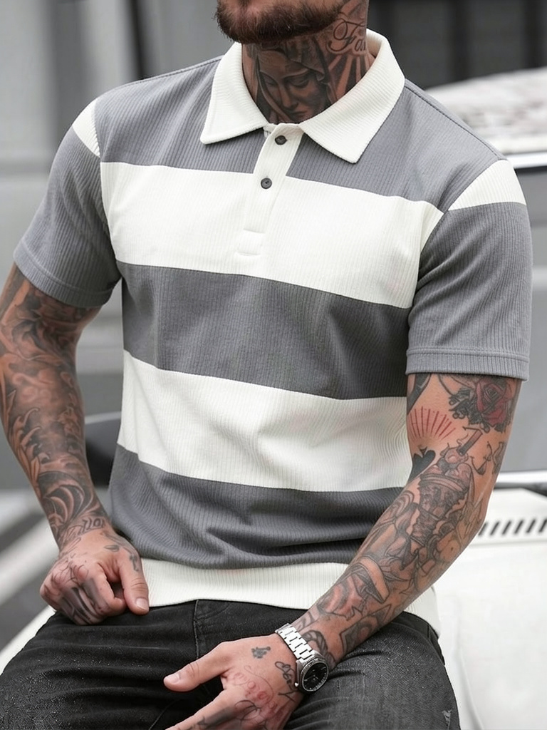 Men's Summer Gray-White Stripe – Polo Shirt Pique Bewertung und Preis