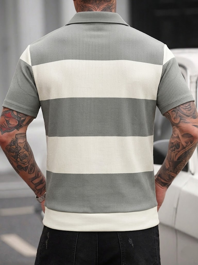Men's Summer Gray-White Stripe – Polo Shirt Pique Bewertung und Preis