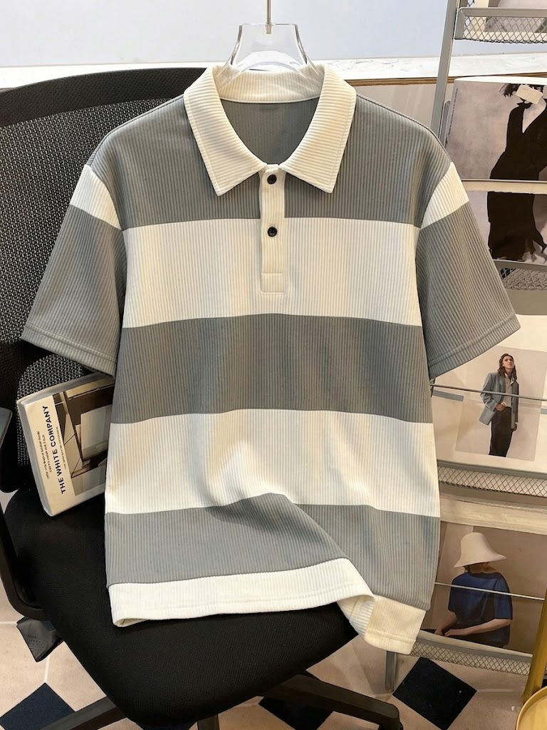 Men's Summer Gray-White Stripe – Polo Shirt Pique Bewertung und Preis