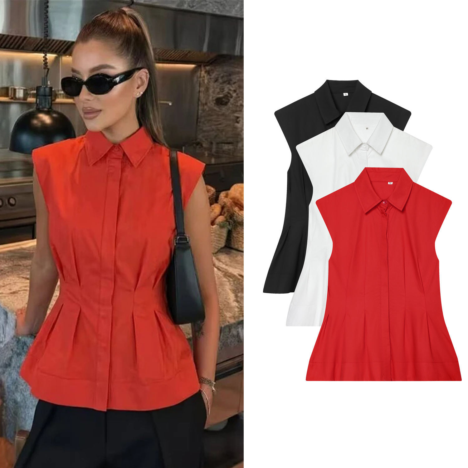 Women Casual Sleeveless Slim S – Shirt Camp Collar Bewertung und Preis