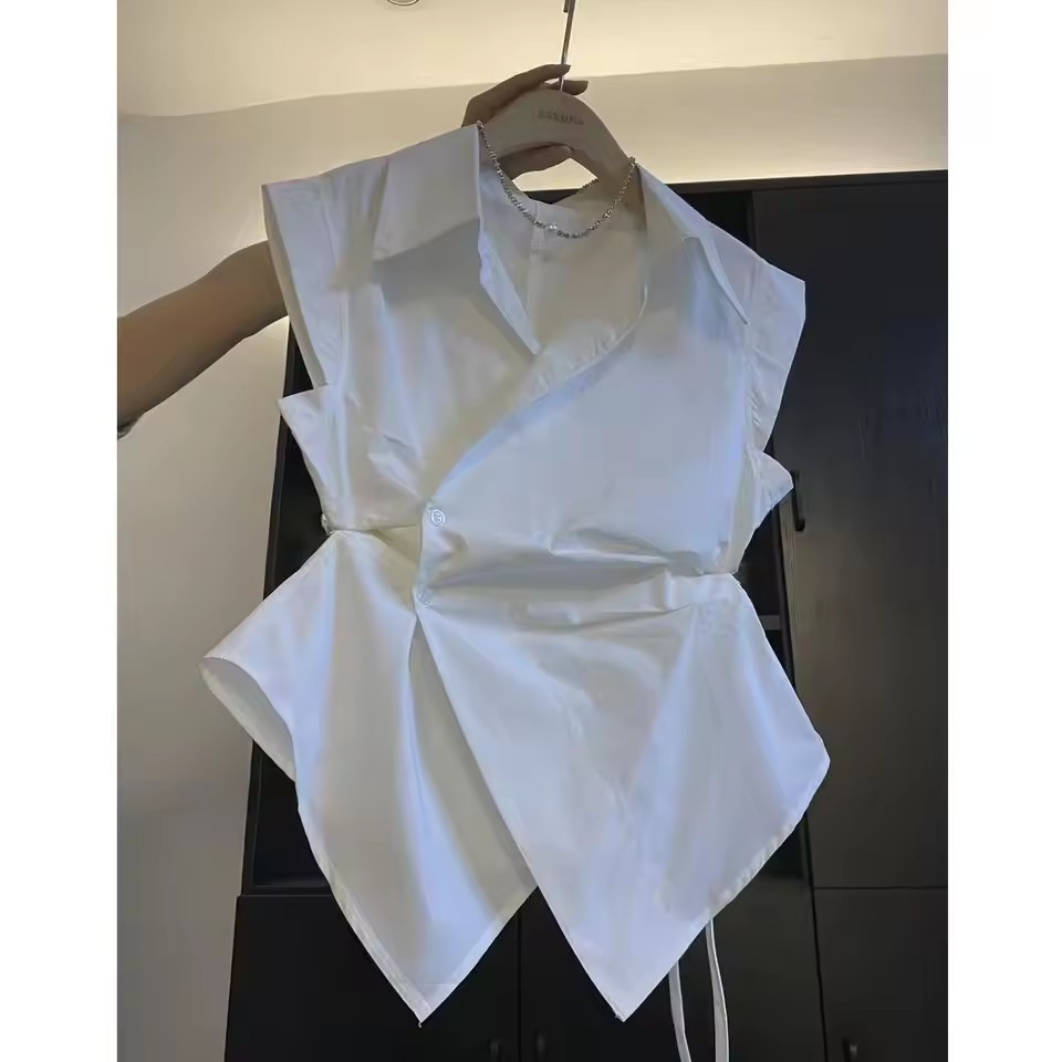 French Solid Color Pleated Irr – Shirt Camp Collar Bewertung und Preis