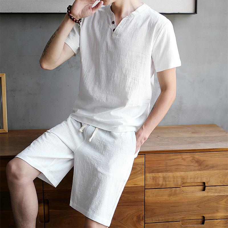 Men's Cotton Linen Set T-shirt – Linen Shirt Breathable Bewertung und Preis